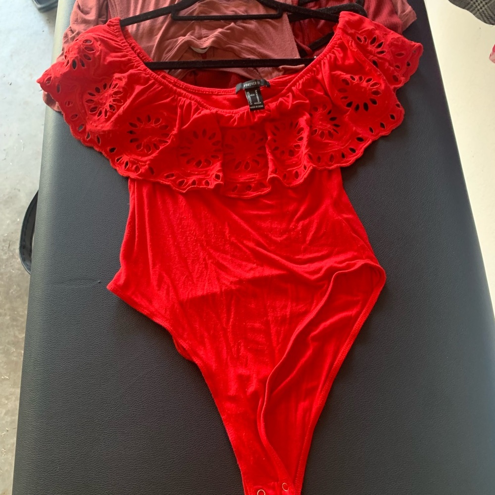 Red off the shoulder bodysuit